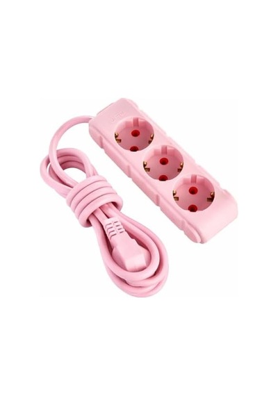 3lü 3 Metre Kablolu Topraklı Grup Priz, 16a 250v, Üçlü Uzatma Kablosu Pembe Renk