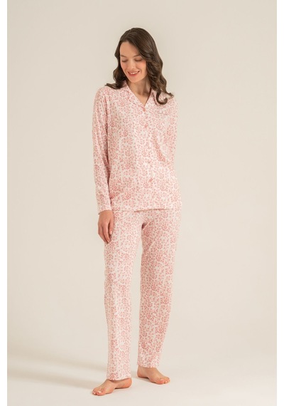 Pierre Cardin Kadın Flowers Pembe Gömlek Pijama Takımı Pc9271-s-v2 Pembe/l