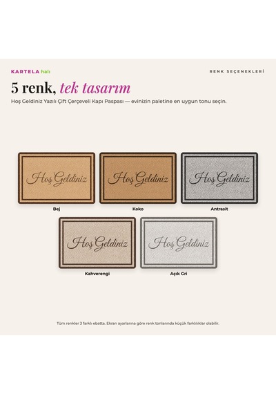 Kartela Halı Hoş Geldiniz Yazılı Çift Çerçeveli Kapı Paspası Bej Kaymaz Kauçuk Taban 60x90 Cm
