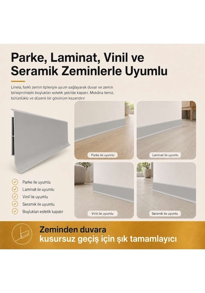 Linela Suya Dayanıklı Pvc Süpürgelik 8 Cm - Gri - Lnl414