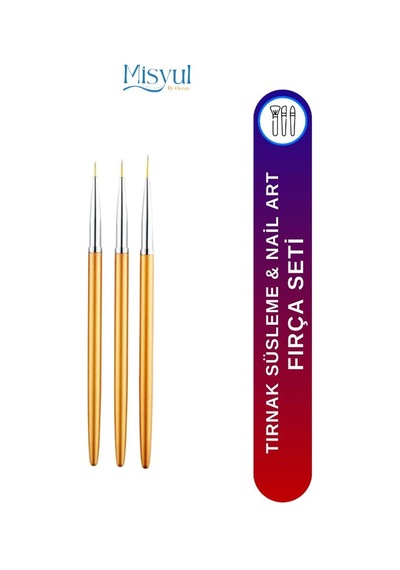 Misyul Tırnak Desen Fırçası 3'lü Altın Renk İnce Uçlu Mıs-2191