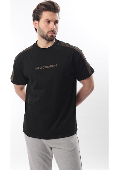 Madmext Siyah Bisiklet Yaka Baskılı Erkek T-shirt E7110 Siyah