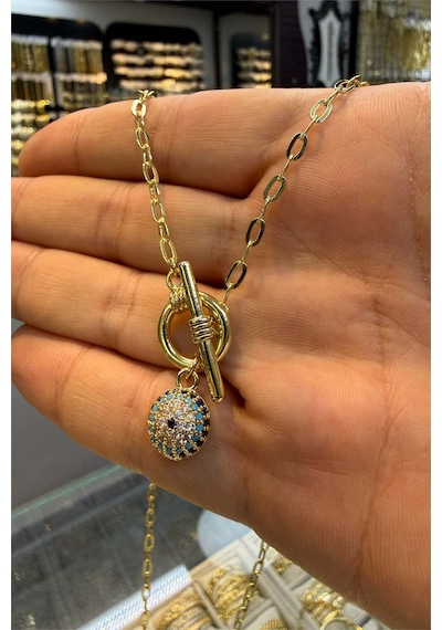 Gözlü Kolye Gold Renk 45 Cm Altın