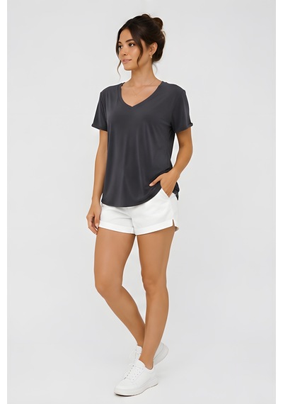 Lili Woman Kadın Relax Fit V Yaka Basic T-shirt K.4780 Antrasit
