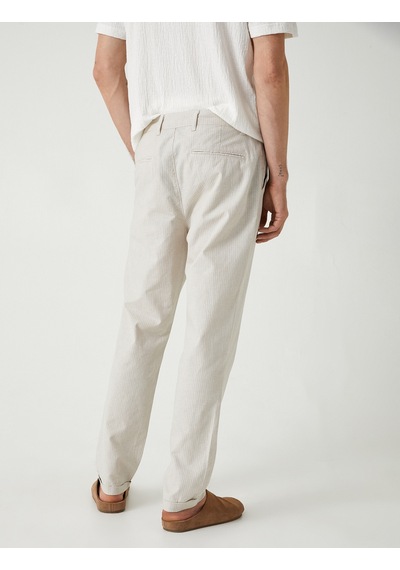 Koton Keten Chino Pantolon Cep Detaylı Deve Tüyü Çizgili 4sam40225hw Camel