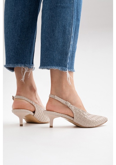 Alewomen Bej Hasır Sivri Burun Arka Açık 4 Cm Topuk Boyu Gormi Stiletto Kadın Ayakkabı Bej