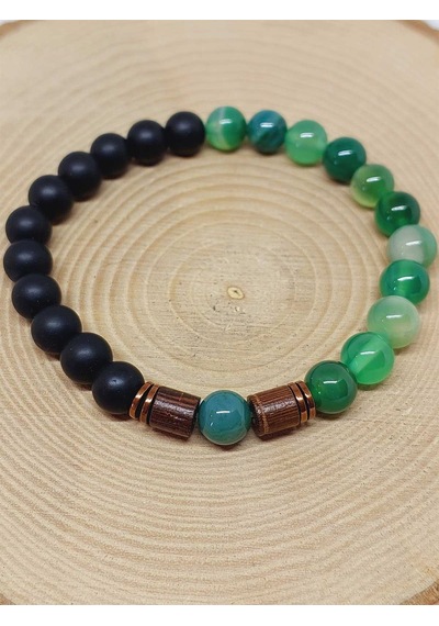 Yeşil Akik & Oniks Taşı 8mm Unisex Tasarım Bileklik Hawaii Model Çok Renkli