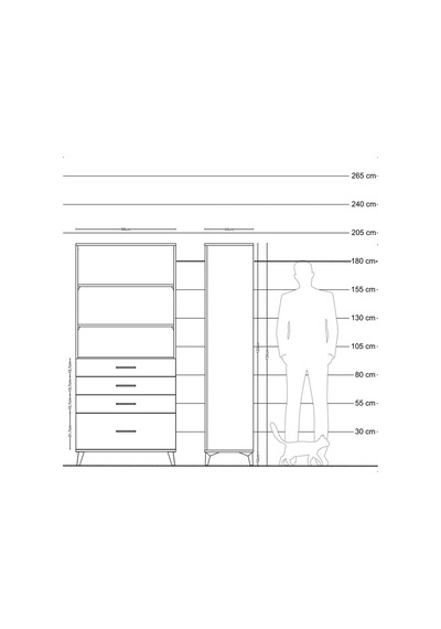 Hyperion Dolap 3 Raflı 4 Çekmeceli 88x44x195 Çam-antrasit Atlas Çam