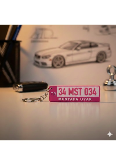 Kişiye Özel Plaka Anahtarlık Beyaz - Siyah