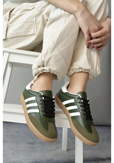 Muggo Jabbar Unisex Ortopedik Günlük Garantili Bağcıklı Yürüyüş Koşu Sneaker Spor Ayakkabı Haki