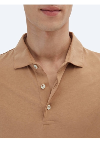 Kip Vizon Düz Polo Yaka %100 Pamuk T-shirt Vizon