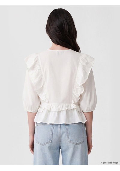 Lcw Comfort Beyaz Kruvaze Yaka Fırfırlı Bluz