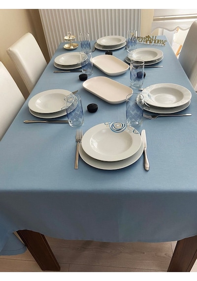 Sıvı Geçirmez Dertsiz Masa Örtüsü Mavi
