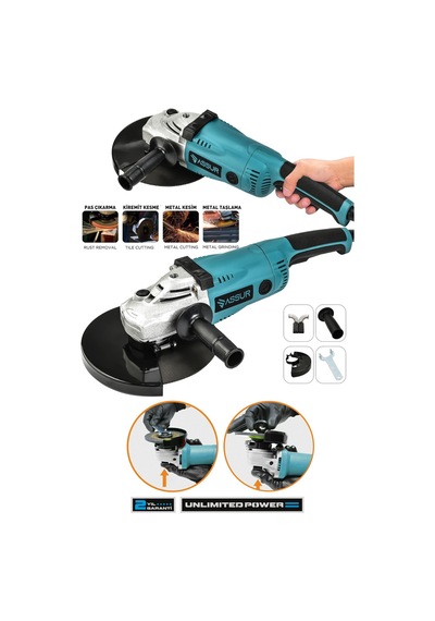 Assur 2200W Metal Şanzıman 230MM Büyük Spiral Taşlama - 2293