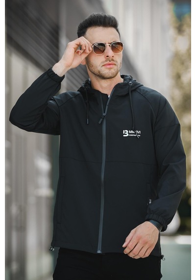 Oksit Mmx Baskılı Suya Dayanaklı Slim Fit Erkek Kapüşonlu Mevsimlik Mont Yağmurluk 001