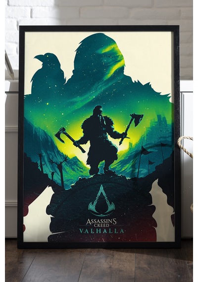 Assassin's Creed Valhalla Siyah Ahşap Çerçeveli Poster, Dekoratif Oyun Duvar Tablosu