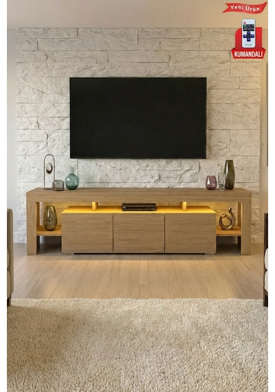 Kale Ledli Tv Ünitesi 200 Cm Meşe
