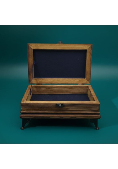 Mertek Ahşap Mücevher Kutusu - %100 El Yapımı - Çam Ağacı Ve Seramik - 18,5x11,5x9 Cm Kahverengi