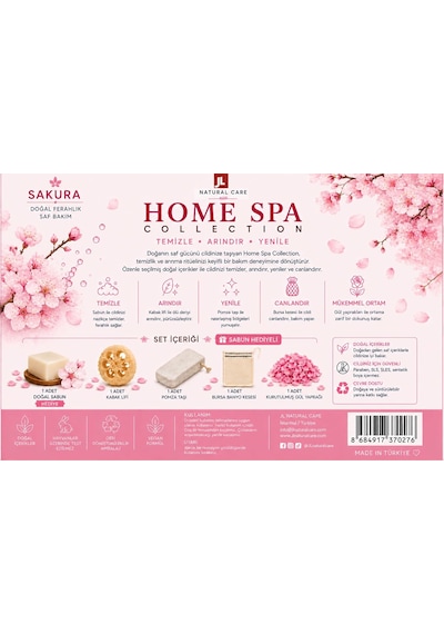 Natural Care Sakura Çiçeği Sabun Hediyeli 4 Parçalı Doğal Cilt Bakım Seti, Kabak Lifi, Pomza Taşı, Bursa Kesesi, Kurutulmuş Gül Yaprağı Sakura Çiçeği