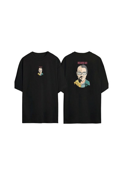 Thewert Unisex Walter White Breakıng Bad Ön Arka Baskılı Sıyah Oversize T-shirt Siyah