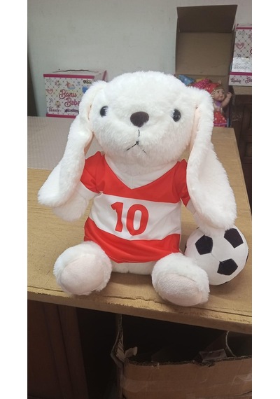 Oyuncak Peluş Kırmızı Beyaz Formalı Futbolcu Tavşan 45 Cm