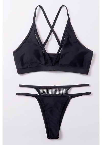 Fantezia Night Kadın Siyah File Detaylı Özel Bikini Takımı