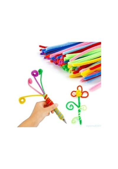 Hobialem Renkli Şönil, 60 Adet, Tüylü Tel, 30 Cm, Eğitici Şönil Seti, Peluş Tel
