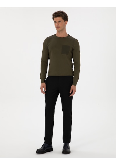 Pierre Cardin Koyu Haki Regular Fit Bisiklet Yaka Triko Kazak 50315762-vr111