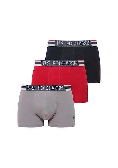 U.S. Polo Assn. Erkek Gri - Kırmızı - Lacivert 3 Lü Boxer Gri