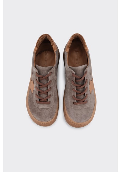 Derinet Hakiki Deri Bağcıklı Kadın Sneaker Vizon Vizon