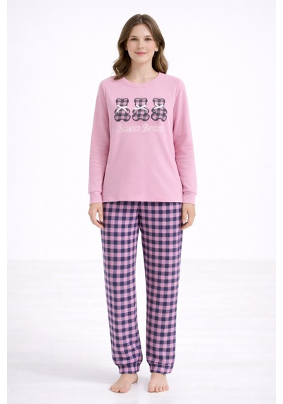 Free Beka Toz Pembe Ayıcık Nakışlı Ve Kurdele Detaylı Termal Anne-kız Pijama Takımı Kombini Free Beka Toz Pembe Ayıcık Nakışlı Ve Kurdele Detaylı Termal Anne-kız Pijama Takımı Kombini