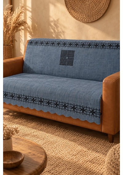 Çok Amaçlı Kadife Koltuk Örtüsü Kaymaz Süngerli 165x215 Cm Modern Bohem Çekyat Şalı Piknik Masa Örtüsü Alk3 lacivert