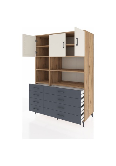 Kronos Dolap 8 Raflı 8 Çekmeceli 3 Kapaklı 132x59x195 Çam-ayt... Çam