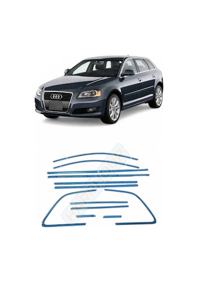Audi A3 Hb 2008-2012 Uyumlu Krom Cam Çerçeve 12 Parça Tam Tur Paslanmaz Krom