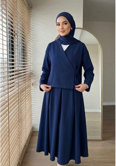 Lior Design Etekli İkili Takım Tesettür Lacivert