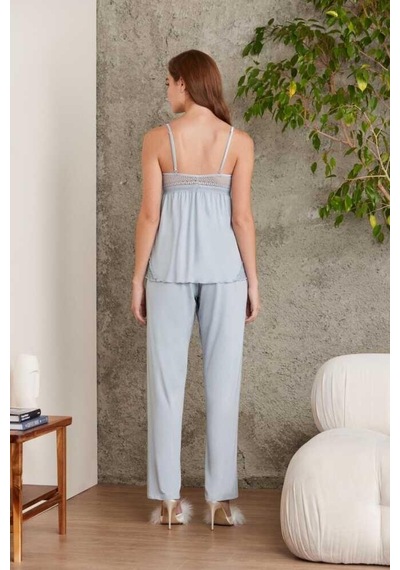 Pierre Cardin 2820 Kadın Mist Dantelli Penye 3'lü Sabahlıklı Pijama Takım 001