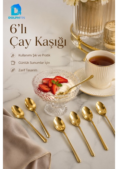 6 Lı Gold Çay Kaşığı Seti Altın Renkli Zarif Metal Çay Ve Kahve Kaşığı