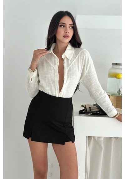 Asprin Fashion Pamuk Keten File Dantel Detaylı Gömlek Beyaz