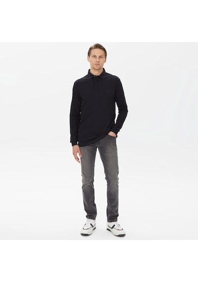 Nautica Erkek Siyah Slim Fit Uzun Kollu Polo Düz K37015t Siyah