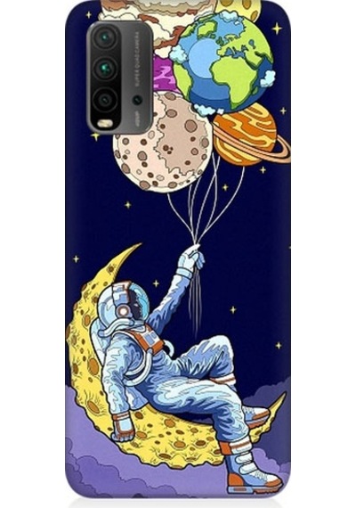 Xiaomi Redmi 9t Uyumlu Astranot Ve Gezegen Balonlar Desenli Silikon Kılıf