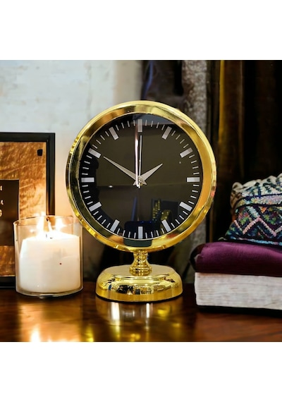 B1 Metal Ofis Salon Otel Masa Saati Parlak Gold