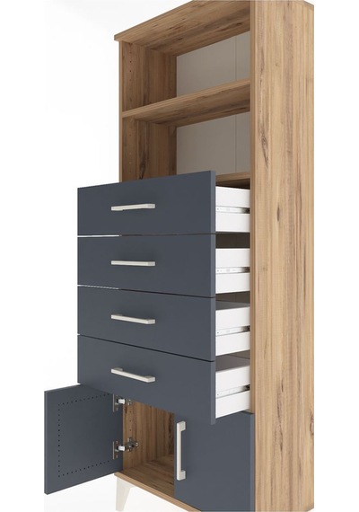 Arges Dolap 2 Raflı 4 Çekmeceli 2 Kapaklı 60x30x163 Çam-antrasit Atlas Çam