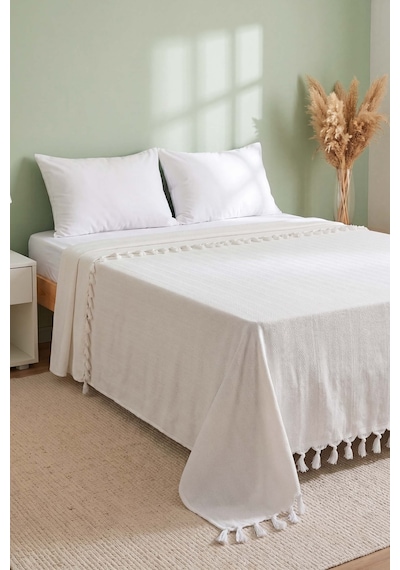 Ekru Natural Çift Kişilik Baskılı Pike & Yatak Örtüsü 200x230 Cm