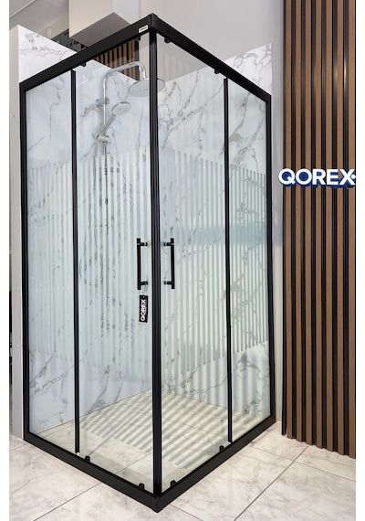 Ustaduş - Qorex Marka - Siyah - 6 Mm Temperli Kum Cam Duşakabin H:190 Özel Seri Krom Aksesuar 2 Diğer