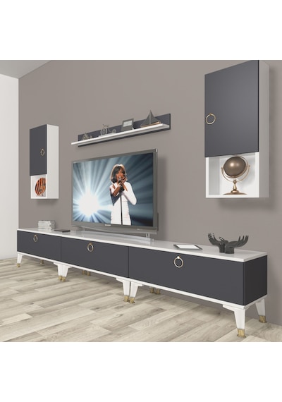Decoraktiv Eko 270da Mdf Gold Tv Ünitesi Tv Sehpası Beyaz - Antrasit