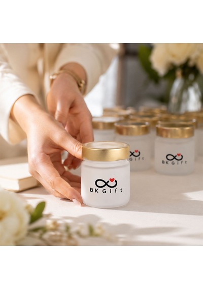 Logonuza Özel 10 Adet Gold Kapaklı Mason Buzlu Cam Kavanoz 300 Ml Baskılı Set