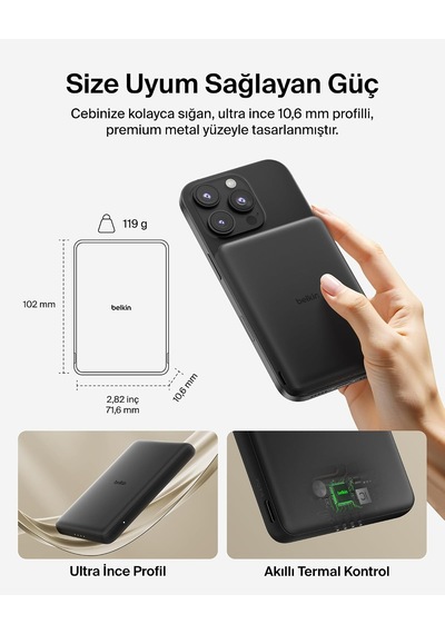 Boostcharge 5000 Mah İnce Manyetik Usb-c Power Bank, Siyah