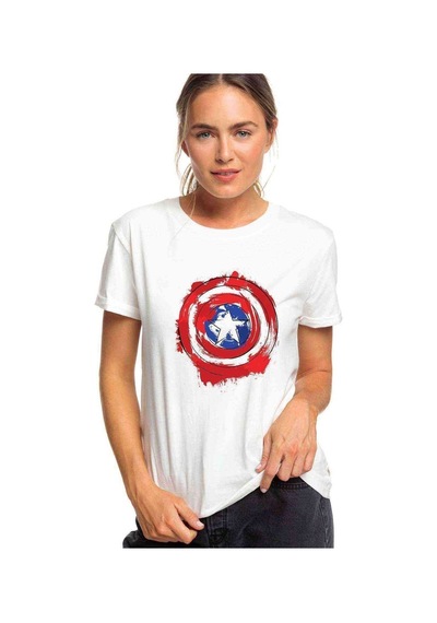 Captain America Shield Baskılı Beyaz Kadın Tshirt