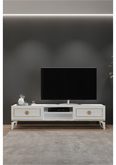 Tocco 1052 Ceylin Modern 2 Kapaklı Raflı Sehpa Lüx Tv Ünitesi-beyaz