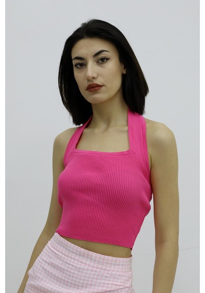 Boyun Geçirmeli Triko Büstiyer Fuşya - P-019915 Çok Renkli
